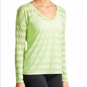 Athleta Vitality Long Sleeve Green Stripe Top small cutout